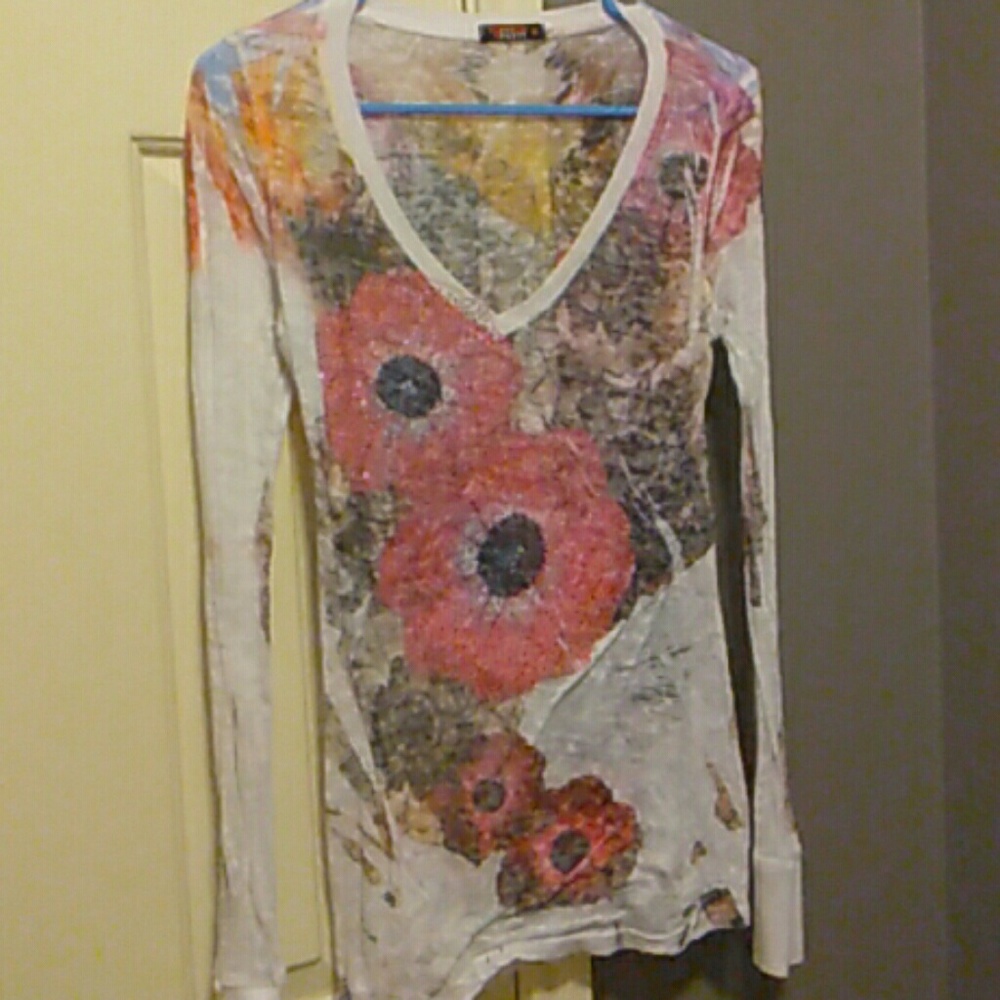 Bling floral long sheer t shirt
